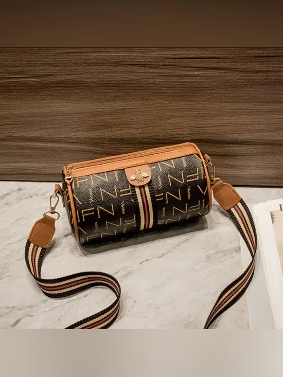 Monogram Barrel Crossbody Bag Letter Print Bee Gold Hardware 4 colors-NIP - Picture 13 of 16